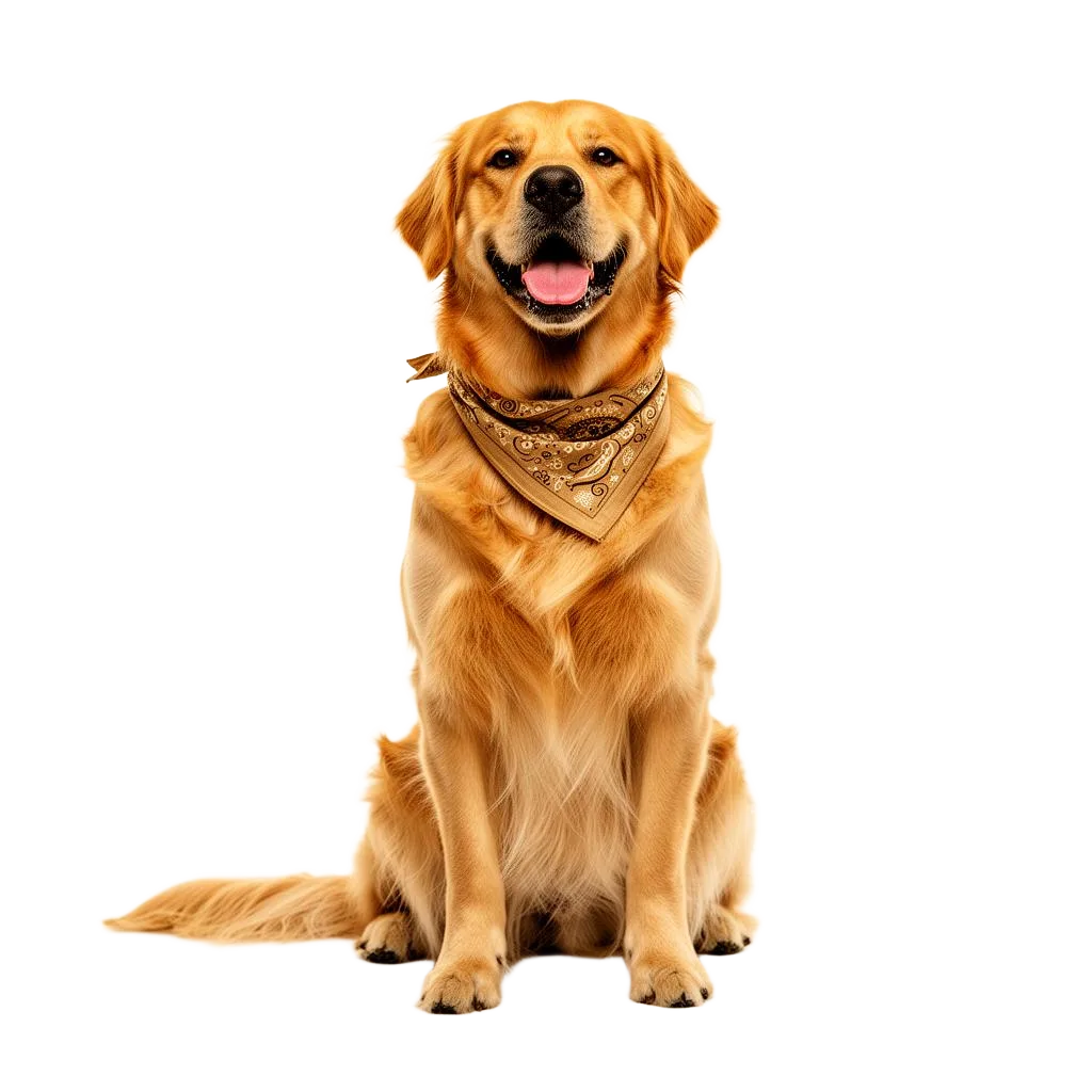 Cachorro golden retriever com bandana dourada